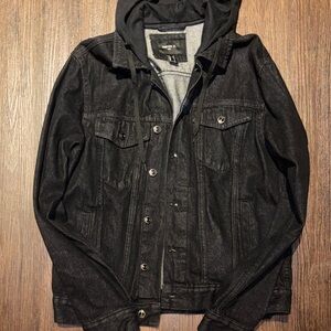 Men's Forever 21 Black Denim Jacket with Hood